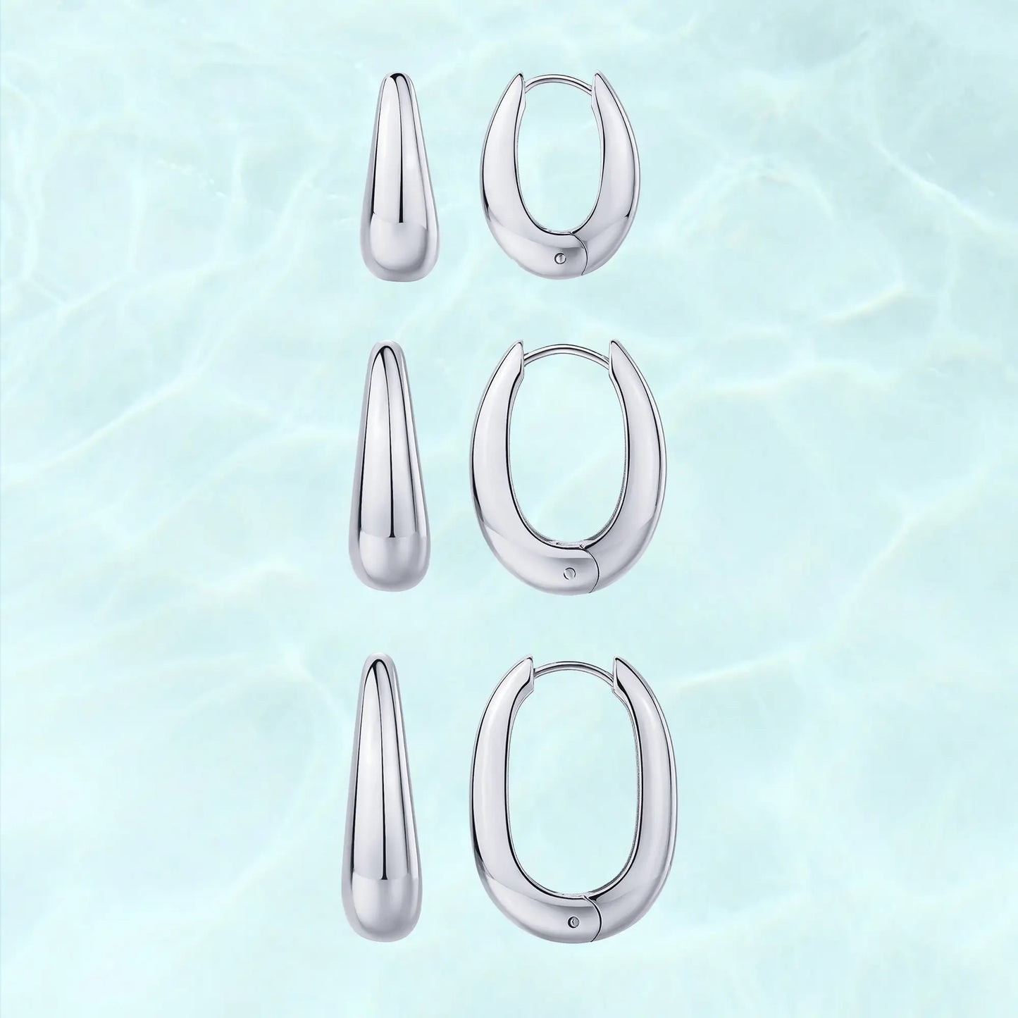 PAVOI Waterproof Set of 3 Chunky Hoop Earrings for Women - 14K Gold Plated Stainless Steel Oval Hoops - Thick Gold Earrings Collection - Lightweight Trendy Summer Accessories