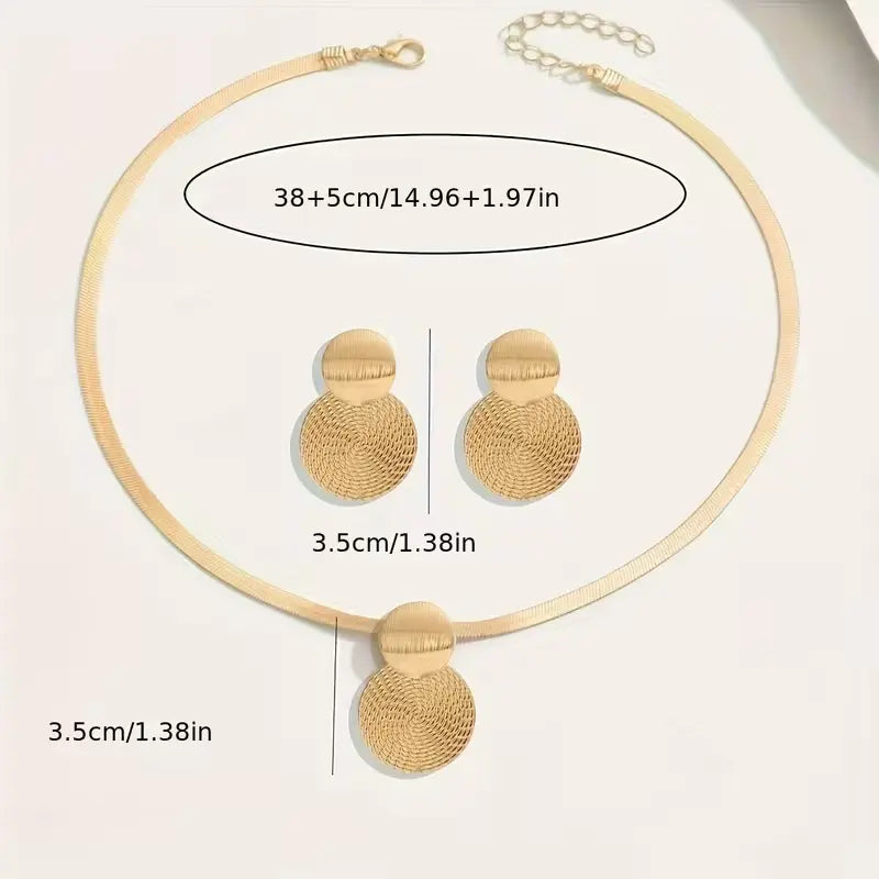 Elegant Golden-Tone Layered Necklace and Earrings Set for Women - Geometric Spiral Pendant Design with Dainty Chain and Spherical Beads, Perfect for Casual and Special Occasions, All-Season Jewelry Gift