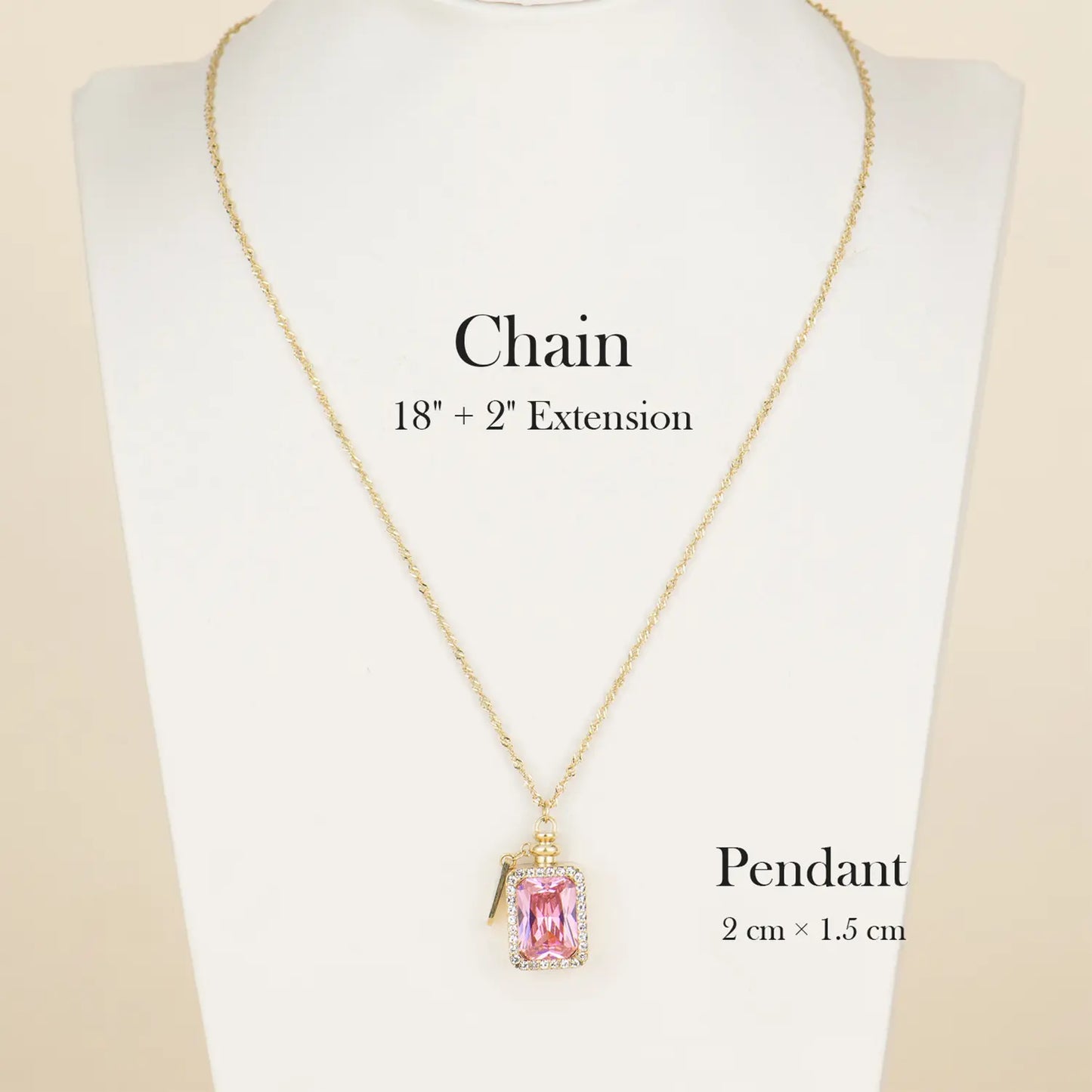 Holylegend 14K Real Gold Plated Perfume Bottle Necklace for Women, Pink Crystal Girl Silhouette Pendant, Vintage Scent Bottle Look,Romantic Gift Jewelry