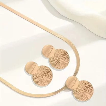 Elegant Golden-Tone Layered Necklace and Earrings Set for Women - Geometric Spiral Pendant Design with Dainty Chain and Spherical Beads, Perfect for Casual and Special Occasions, All-Season Jewelry Gift