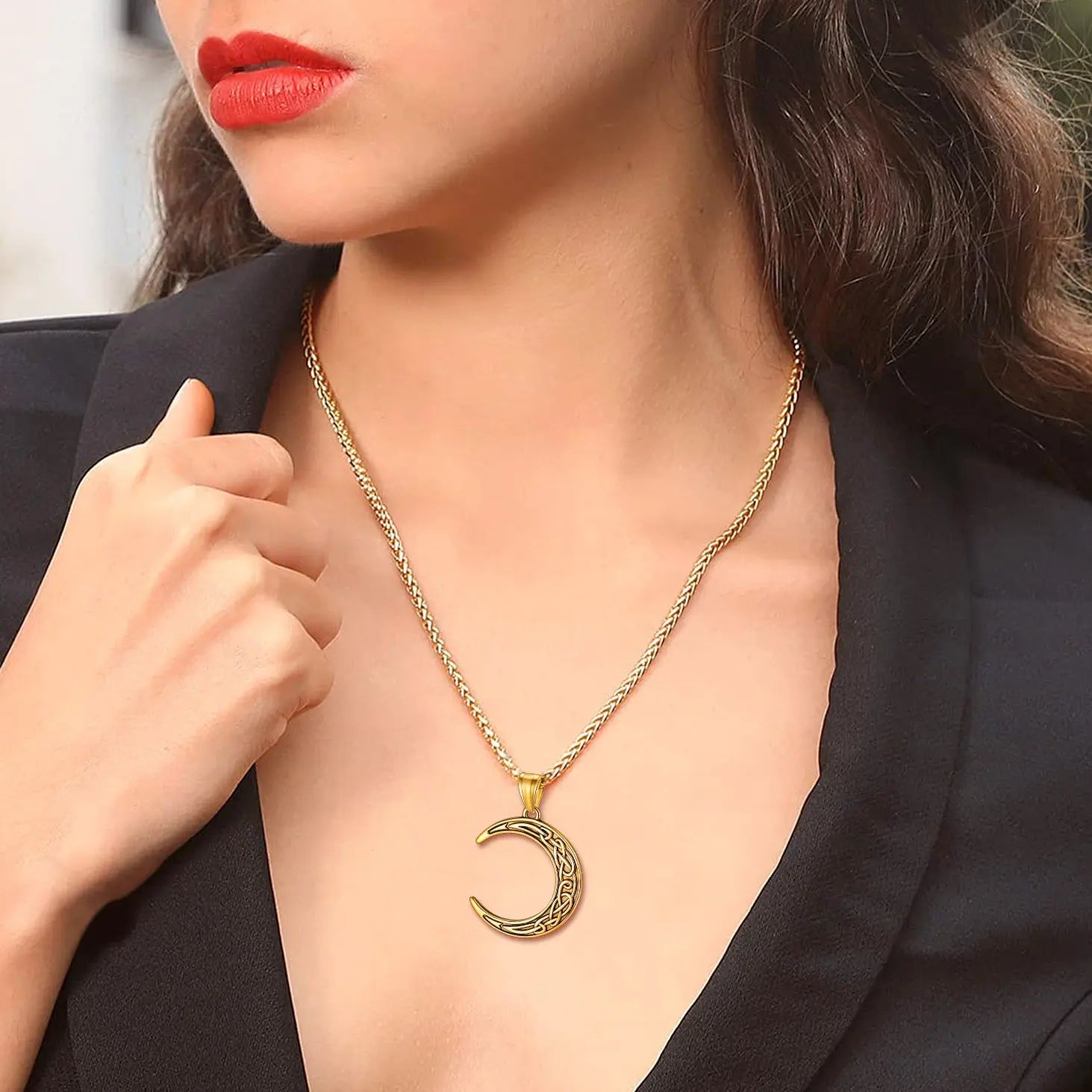 Faithheart Celtic Moon Necklace Irish Jewellery Vintage Pendant Stainless Steel