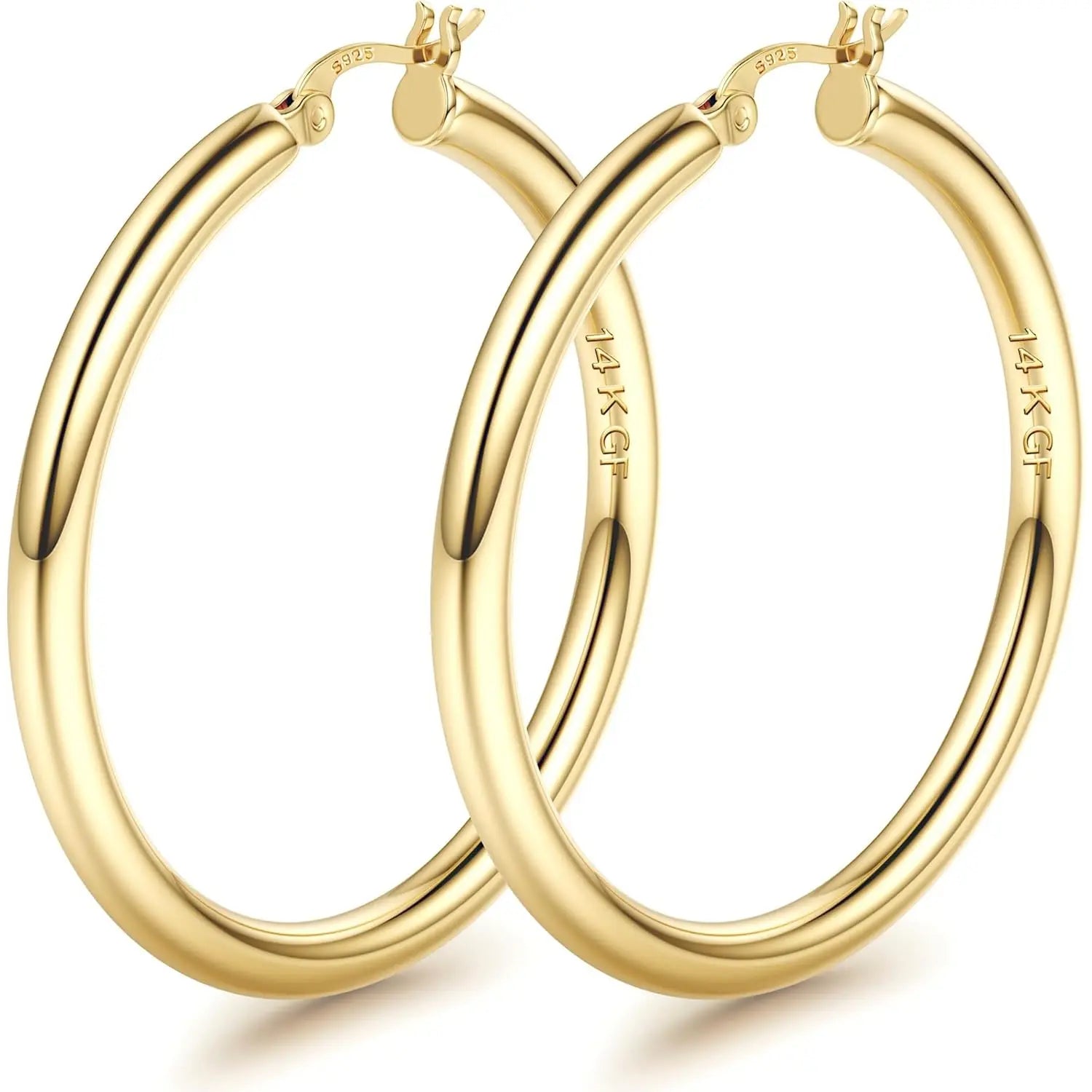 LOLIAS 14K Gold Chunky Hoop Earrings for Women, 925 Sterling Silver Post, Hypoallergenic Lightweight Design, Available in Various Sizes (25/30/40/50/60/70MM)
