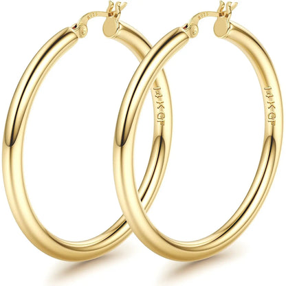 LOLIAS 14K Gold Chunky Hoop Earrings for Women, 925 Sterling Silver Post, Hypoallergenic Lightweight Design, Available in Various Sizes (25/30/40/50/60/70MM)