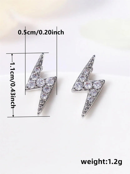 Lightning Design Rhinestone-Embellished Stud Earrings, Stylish Aesthetic Jewelry for Women, Perfect for Parties and Everyday Wear, Trendy Fashion Accessories for Girls