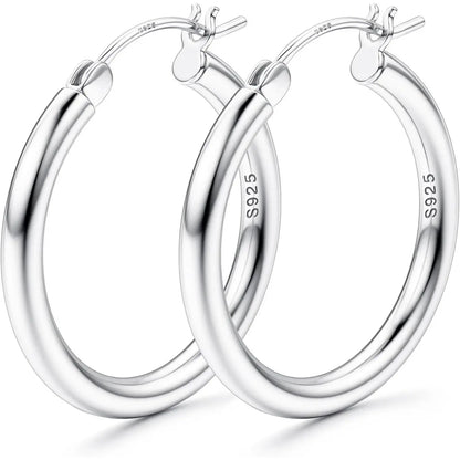 LOLIAS 14K Gold Chunky Hoop Earrings for Women, 925 Sterling Silver Post, Hypoallergenic Lightweight Design, Available in Various Sizes (25/30/40/50/60/70MM)