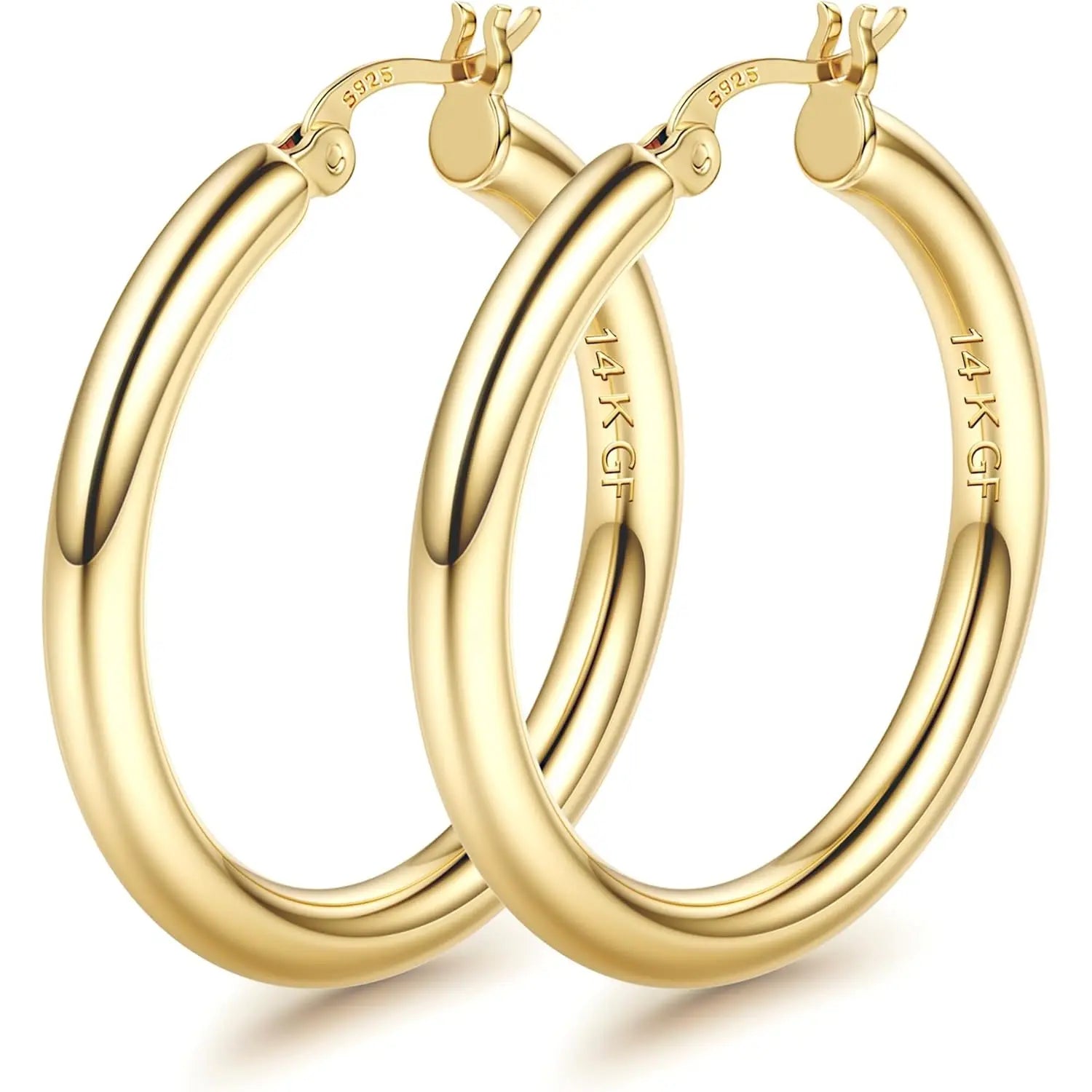 LOLIAS 14K Gold Chunky Hoop Earrings for Women, 925 Sterling Silver Post, Hypoallergenic Lightweight Design, Available in Various Sizes (25/30/40/50/60/70MM)