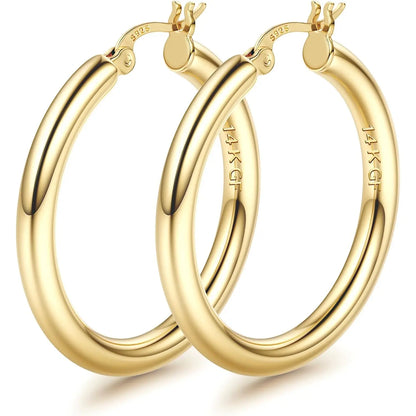 LOLIAS 14K Gold Chunky Hoop Earrings for Women, 925 Sterling Silver Post, Hypoallergenic Lightweight Design, Available in Various Sizes (25/30/40/50/60/70MM)
