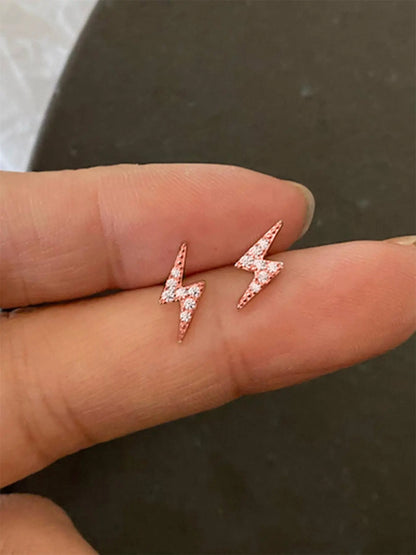 Lightning Design Rhinestone-Embellished Stud Earrings, Stylish Aesthetic Jewelry for Women, Perfect for Parties and Everyday Wear, Trendy Fashion Accessories for Girls