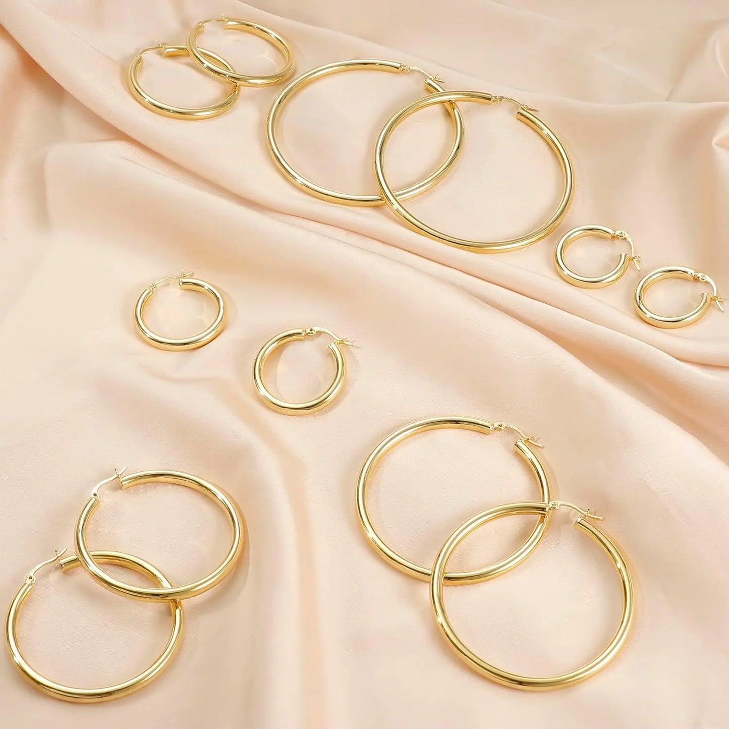 LOLIAS 14K Gold Chunky Hoop Earrings for Women, 925 Sterling Silver Post, Hypoallergenic Lightweight Design, Available in Various Sizes (25/30/40/50/60/70MM)