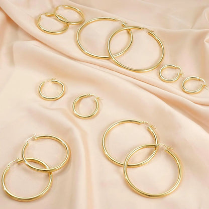 LOLIAS 14K Gold Chunky Hoop Earrings for Women, 925 Sterling Silver Post, Hypoallergenic Lightweight Design, Available in Various Sizes (25/30/40/50/60/70MM)