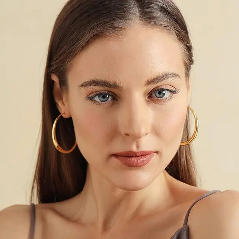 18K Gold Plated Chunky Hoop Earrings for Women - Hypoallergenic Thick Round Statement Jewelry Gift