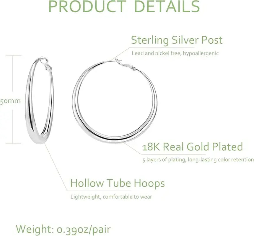 18K Gold Plated Chunky Hoop Earrings for Women - Hypoallergenic Thick Round Statement Jewelry Gift