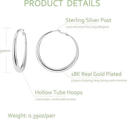 18K Gold Plated Chunky Hoop Earrings for Women - Hypoallergenic Thick Round Statement Jewelry Gift