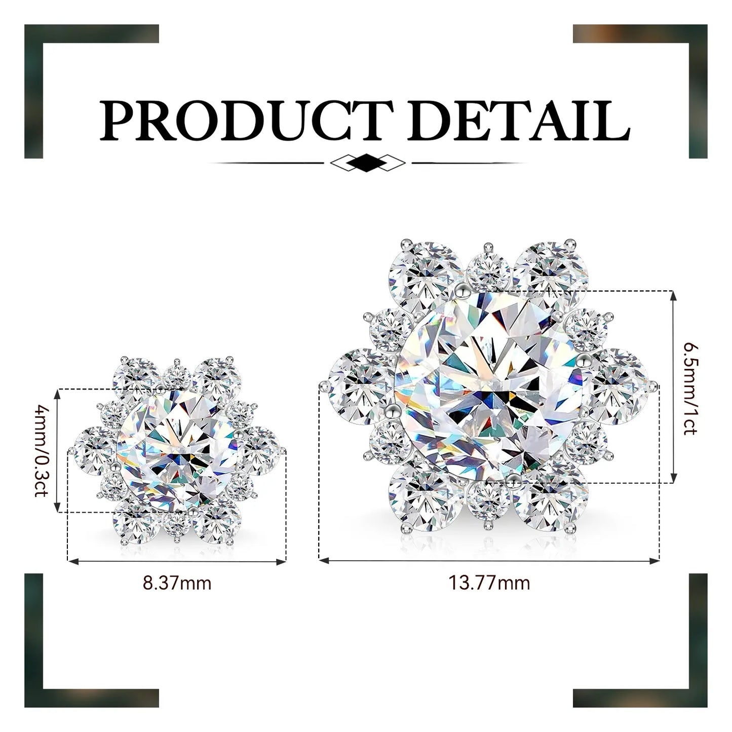 HELLOICE Moissanite Snowflake Stud Earrings - 0.6Ct/2Ct Unisex Synthetic Moissanite Jewelry Gift