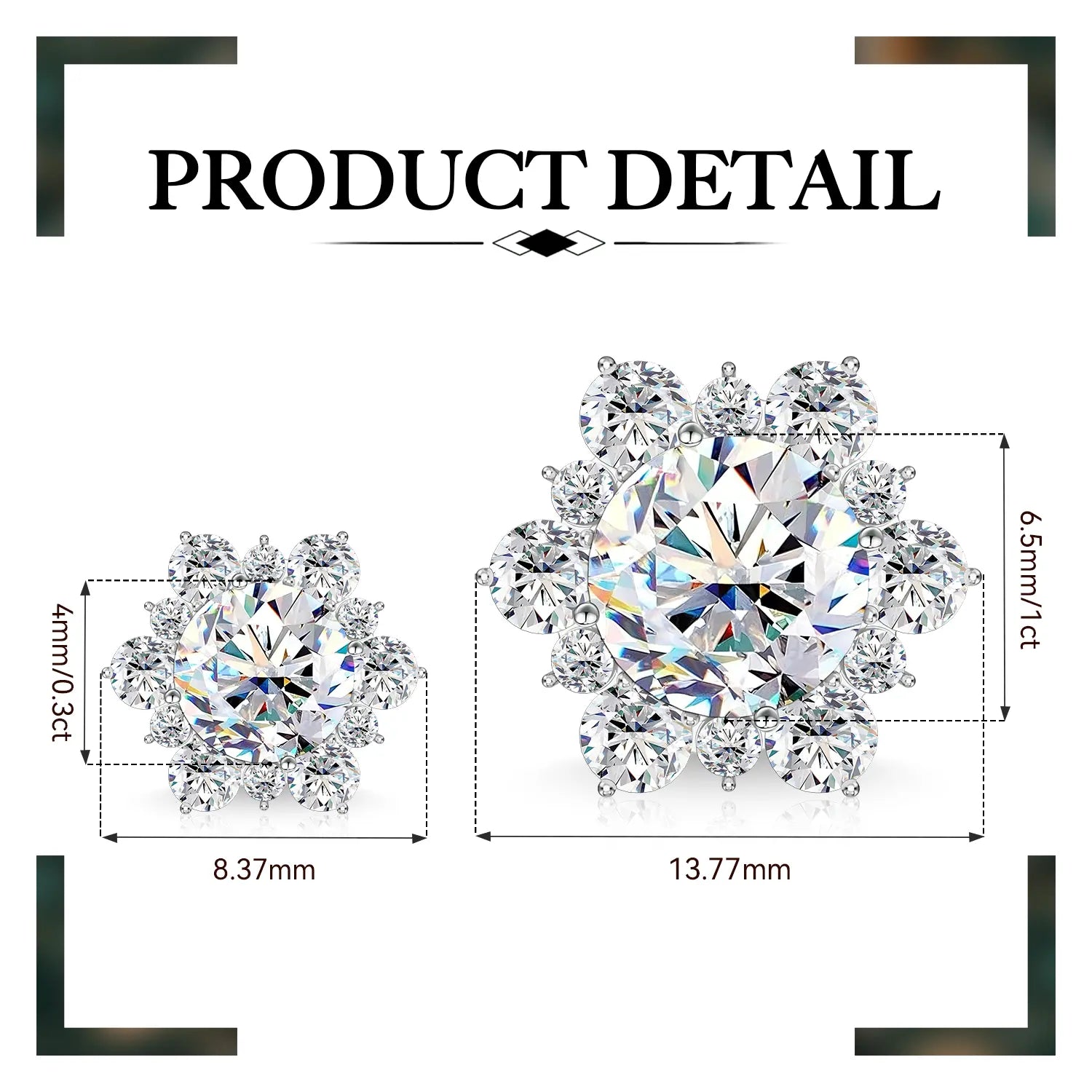 HELLOICE Moissanite Snowflake Stud Earrings - 0.6Ct/2Ct Unisex Synthetic Moissanite Jewelry Gift