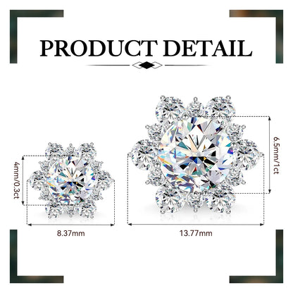 HELLOICE Moissanite Snowflake Stud Earrings - 0.6Ct/2Ct Unisex Synthetic Moissanite Jewelry Gift