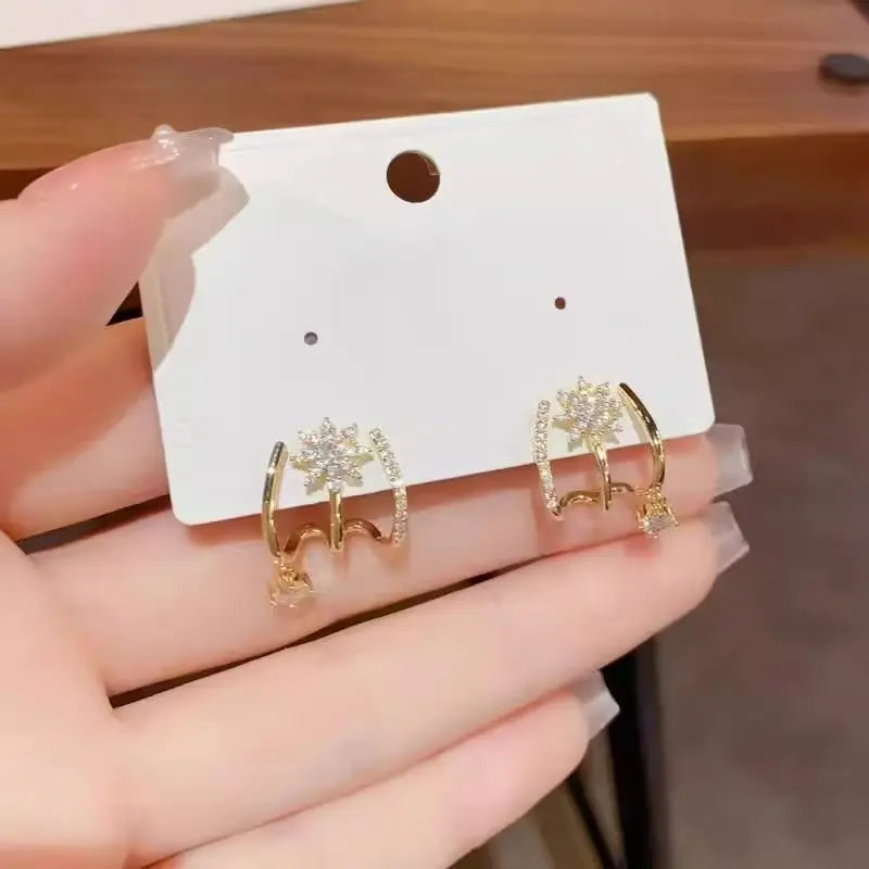 Lisizen Sparkling Micro-Pave Star Row Earrings for Women, Trendy Chic Style, Elegant Unique Statement Jewelry DZEH4677