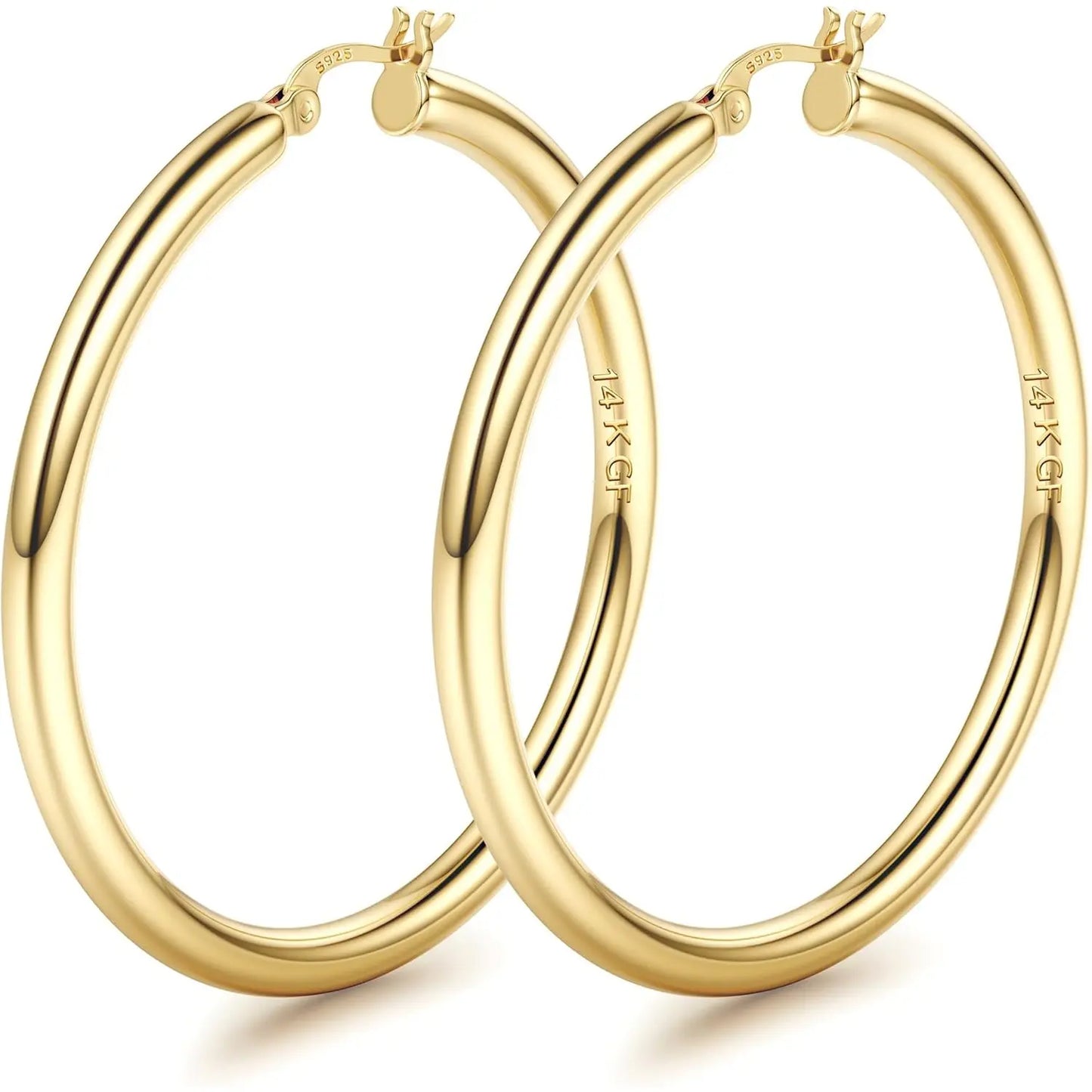 LOLIAS 14K Gold Chunky Hoop Earrings for Women, 925 Sterling Silver Post, Hypoallergenic Lightweight Design, Available in Various Sizes (25/30/40/50/60/70MM)