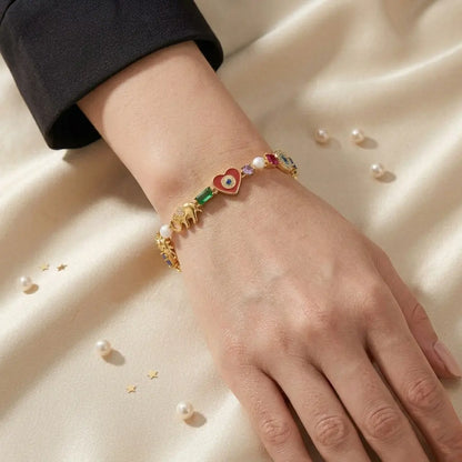 Zengliu 14K Gold-Plated Stackable Zirconia Bracelet for Women - Featuring Evil Eye, Lucky Elephant, Moon & Stars, and Rainbow Designs - Ideal Gifts for Valentine's Day, Birthdays, and Mother's Day