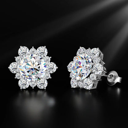 HELLOICE Moissanite Snowflake Stud Earrings - 0.6Ct/2Ct Unisex Synthetic Moissanite Jewelry Gift