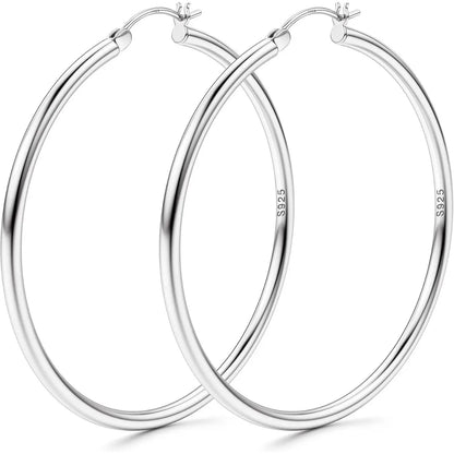 LOLIAS 14K Gold Chunky Hoop Earrings for Women, 925 Sterling Silver Post, Hypoallergenic Lightweight Design, Available in Various Sizes (25/30/40/50/60/70MM)