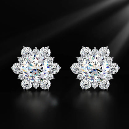 HELLOICE Moissanite Snowflake Stud Earrings - 0.6Ct/2Ct Unisex Synthetic Moissanite Jewelry Gift
