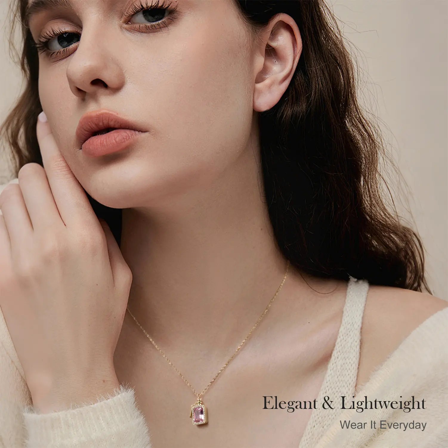 Holylegend 14K Real Gold Plated Perfume Bottle Necklace for Women, Pink Crystal Girl Silhouette Pendant, Vintage Scent Bottle Look，Romantic Gift Jewelry