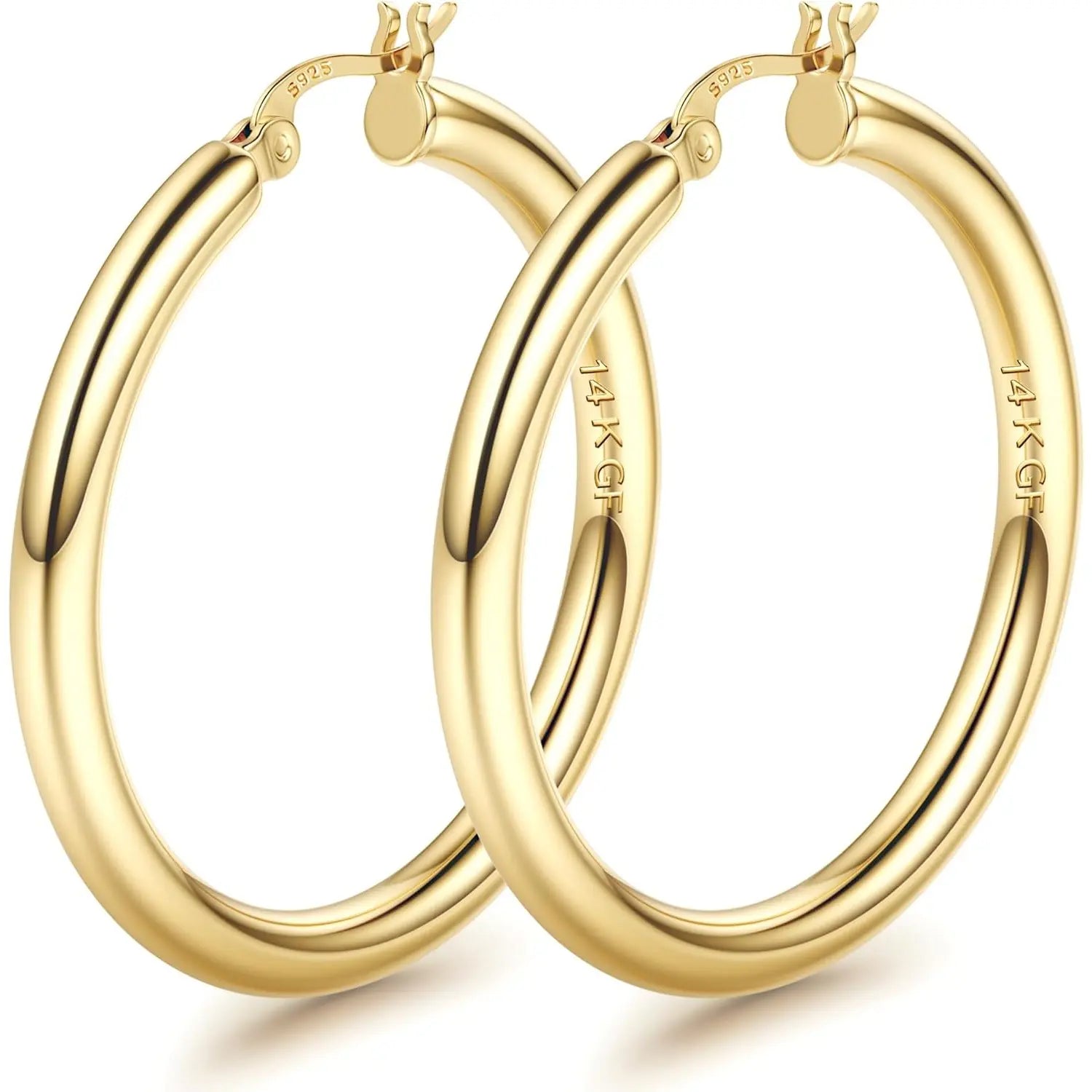 LOLIAS 14K Gold Chunky Hoop Earrings for Women, 925 Sterling Silver Post, Hypoallergenic Lightweight Design, Available in Various Sizes (25/30/40/50/60/70MM)