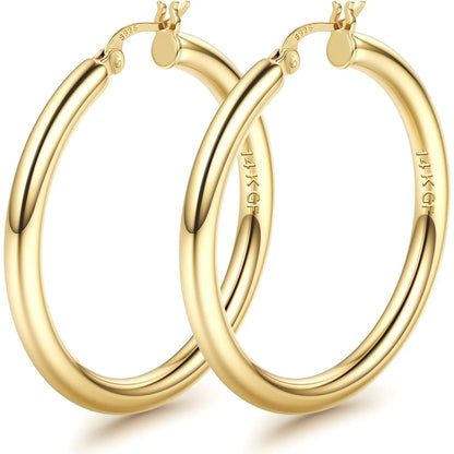 LOLIAS 14K Gold Chunky Hoop Earrings for Women, 925 Sterling Silver Post, Hypoallergenic Lightweight Design, Available in Various Sizes (25/30/40/50/60/70MM)