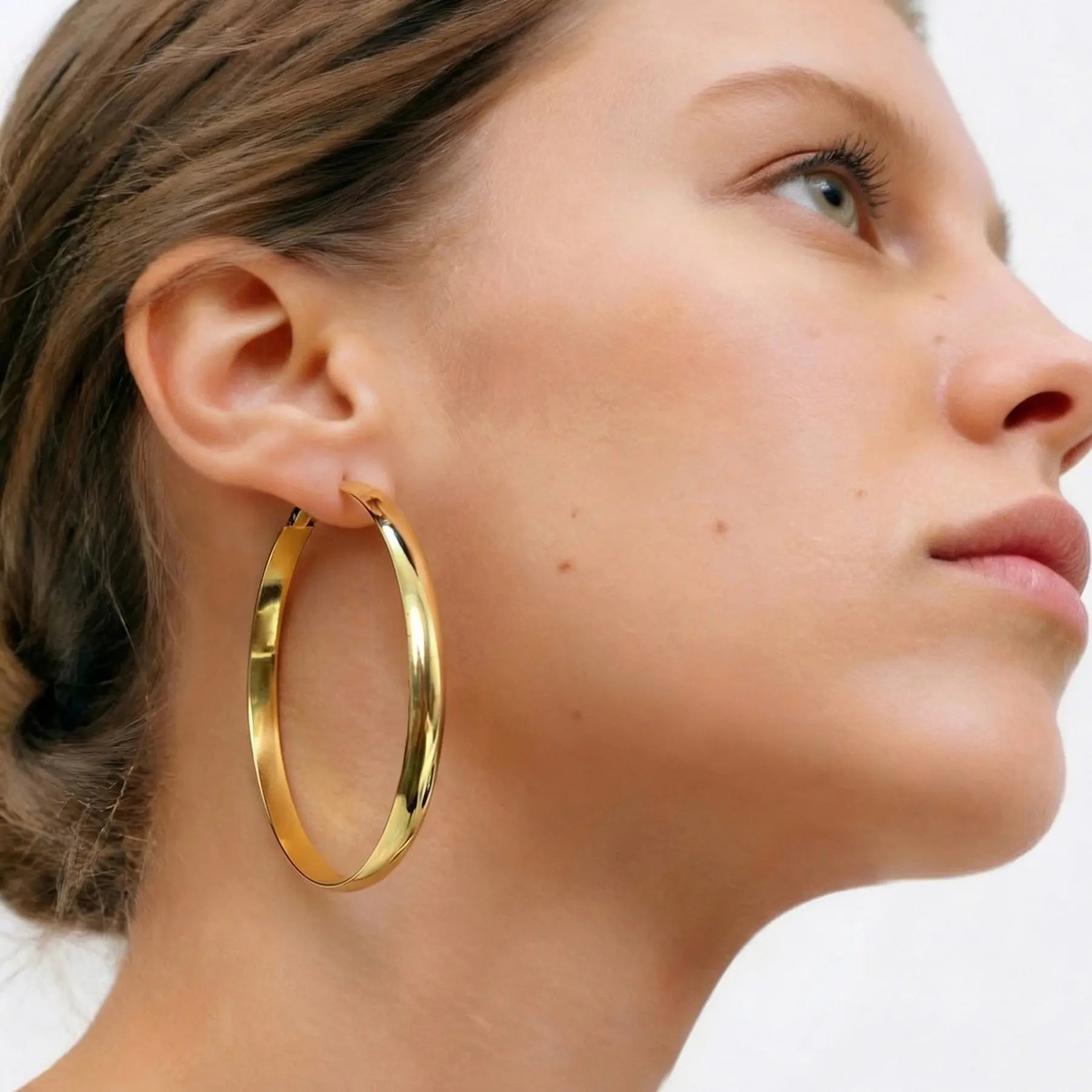 GANIA Women's 18K Gold/Silver Pendant Earrings - Large Low-Allergy Round Design, Lightweight, Available in Multiple Sizes (30/40/50/60)