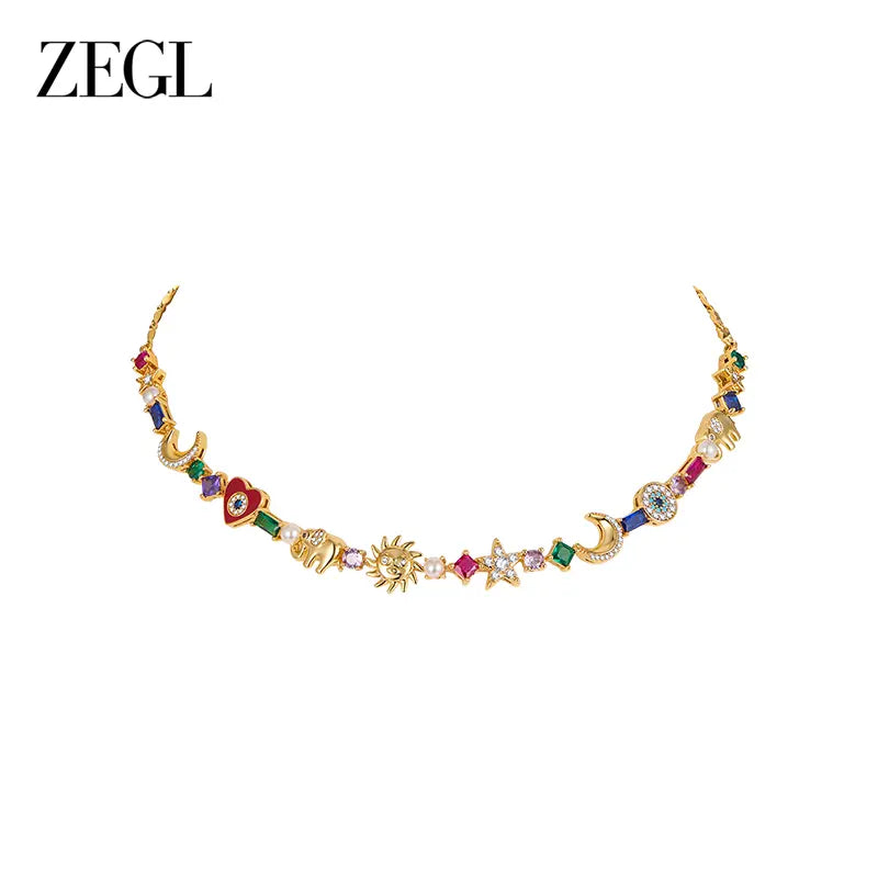 Zengliu 14K Gold-Plated Stackable Zirconia Bracelet for Women - Featuring Evil Eye, Lucky Elephant, Moon & Stars, and Rainbow Designs - Ideal Gifts for Valentine's Day, Birthdays, and Mother's Day