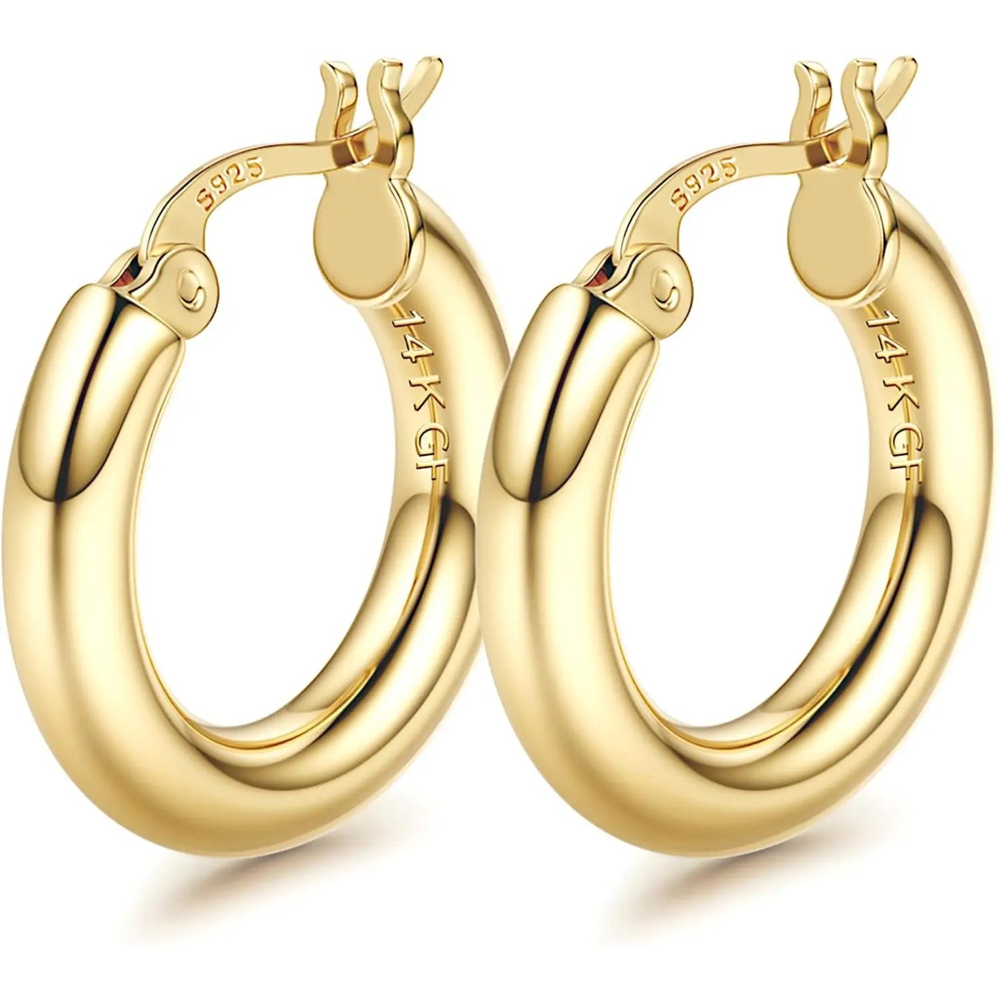 LOLIAS 14K Gold Chunky Hoop Earrings for Women, 925 Sterling Silver Post, Hypoallergenic Lightweight Design, Available in Various Sizes (25/30/40/50/60/70MM)