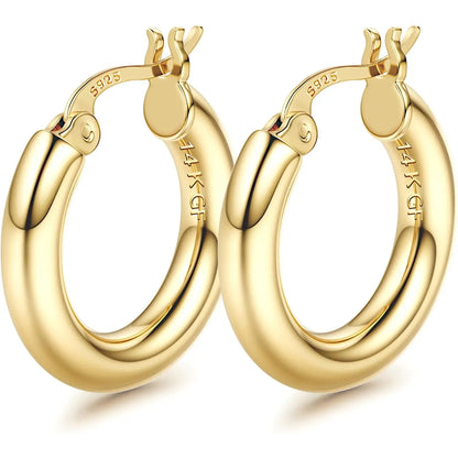 LOLIAS 14K Gold Chunky Hoop Earrings for Women, 925 Sterling Silver Post, Hypoallergenic Lightweight Design, Available in Various Sizes (25/30/40/50/60/70MM)