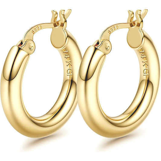 LOLIAS 14K Gold Chunky Hoop Earrings for Women, 925 Sterling Silver Post, Hypoallergenic Lightweight Design, Available in Various Sizes (25/30/40/50/60/70MM)