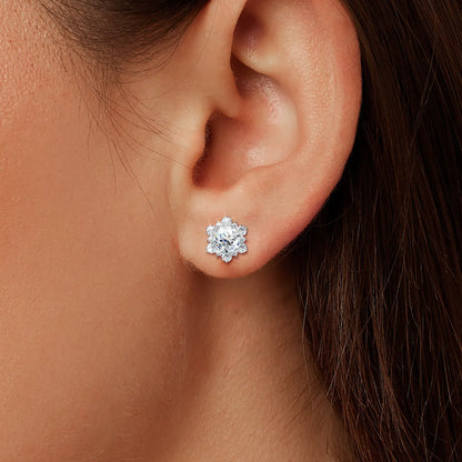 HELLOICE Moissanite Snowflake Stud Earrings - 0.6Ct/2Ct Unisex Synthetic Moissanite Jewelry Gift