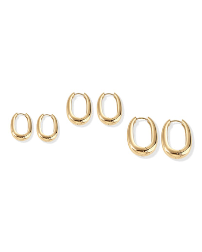 PAVOI Waterproof Set of 3 Chunky Hoop Earrings for Women - 14K Gold Plated Stainless Steel Oval Hoops - Thick Gold Earrings Collection - Lightweight Trendy Summer Accessories