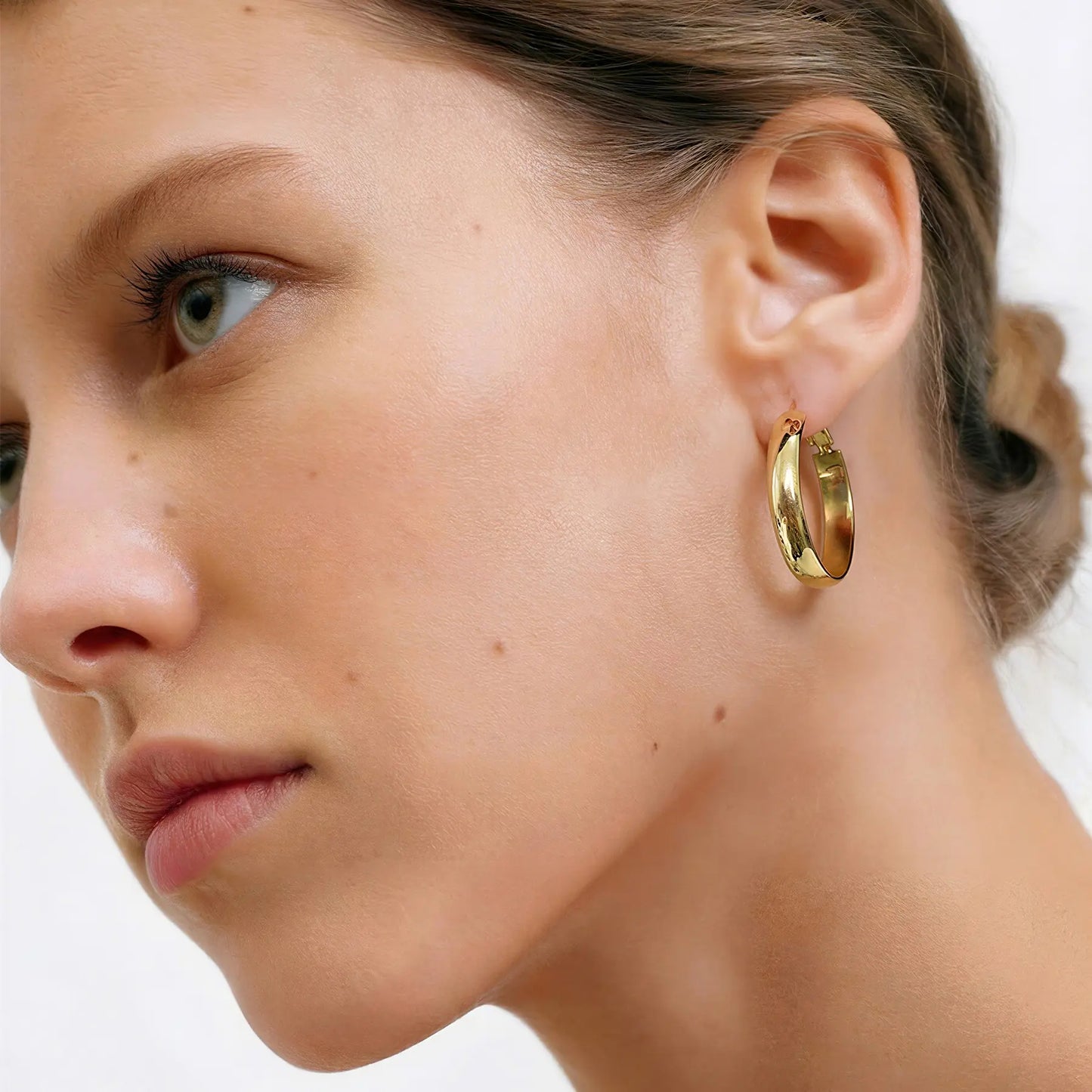 GANIA Women's 18K Gold/Silver Pendant Earrings - Large Low-Allergy Round Design, Lightweight, Available in Multiple Sizes (30/40/50/60)