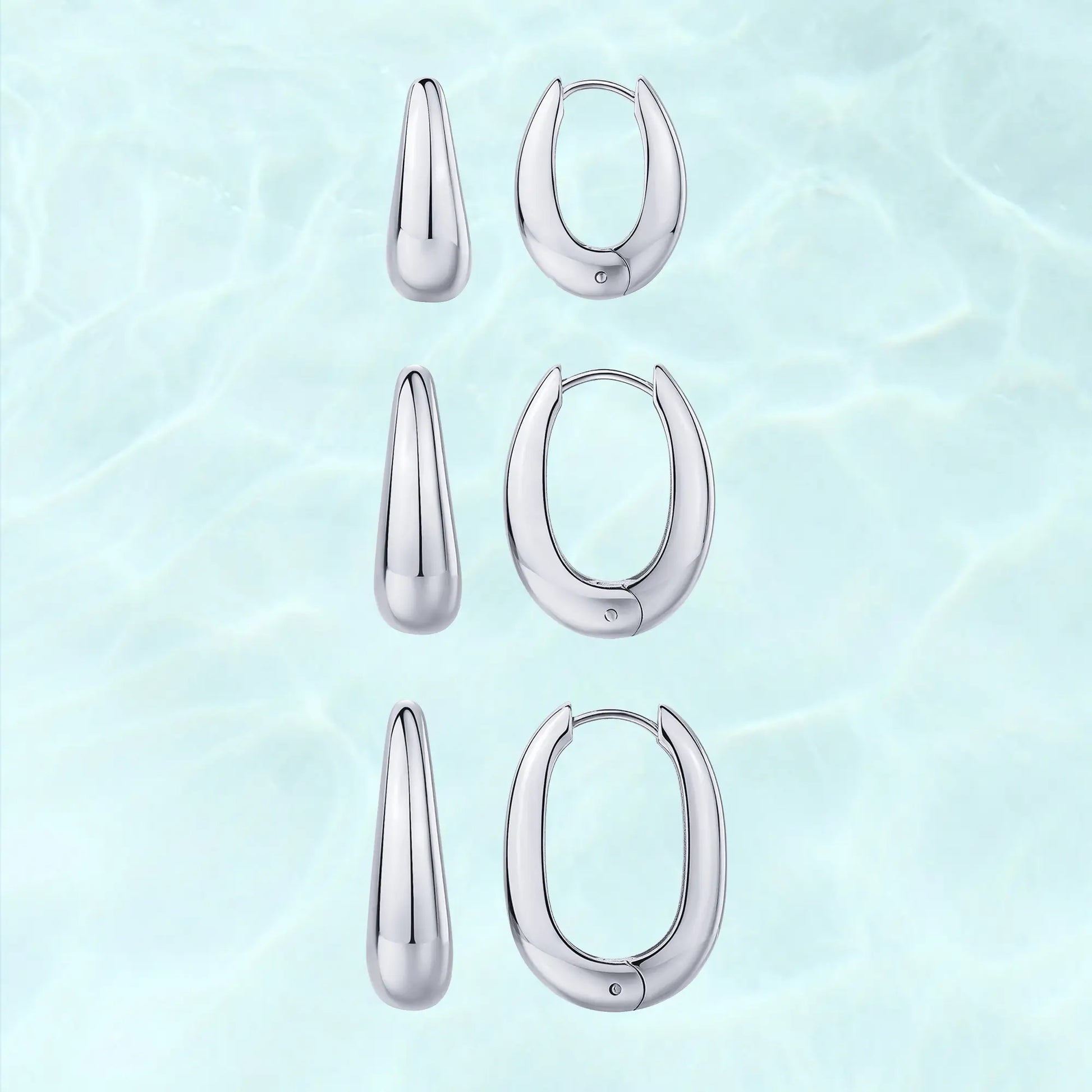 PAVOI Waterproof Set of 3 Chunky Hoop Earrings for Women - 14K Gold Plated Stainless Steel Oval Hoops - Thick Gold Earrings Collection - Lightweight Trendy Summer Accessories