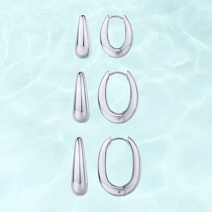 PAVOI Waterproof Set of 3 Chunky Hoop Earrings for Women - 14K Gold Plated Stainless Steel Oval Hoops - Thick Gold Earrings Collection - Lightweight Trendy Summer Accessories