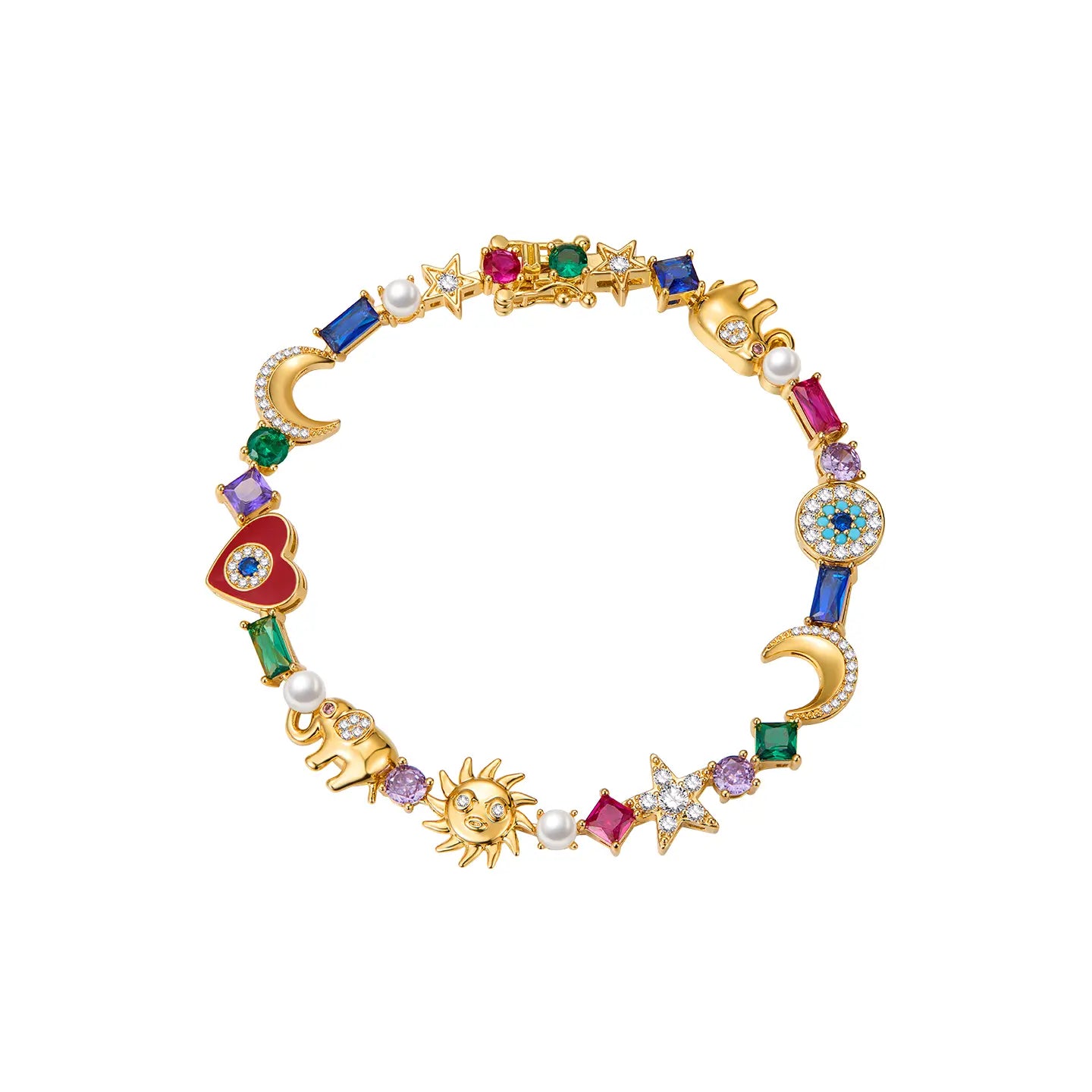 Zengliu 14K Gold-Plated Stackable Zirconia Bracelet for Women - Featuring Evil Eye, Lucky Elephant, Moon & Stars, and Rainbow Designs - Ideal Gifts for Valentine's Day, Birthdays, and Mother's Day