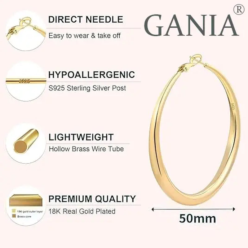 GANIA Hypoallergenic Stainless Steel Gold and Silver Hoop Earrings Set for Women - Lightweight Daily Wear in Various Sizes (30mm, 40mm, 50mm, 60mm) - Perfect Gift for Girlfriend, Wife, or Mom