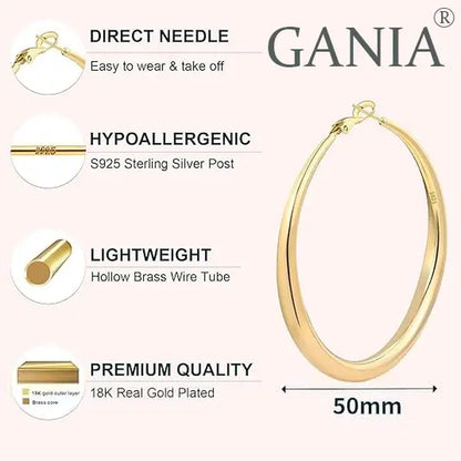 GANIA Hypoallergenic Stainless Steel Gold and Silver Hoop Earrings Set for Women - Lightweight Daily Wear in Various Sizes (30mm, 40mm, 50mm, 60mm) - Perfect Gift for Girlfriend, Wife, or Mom