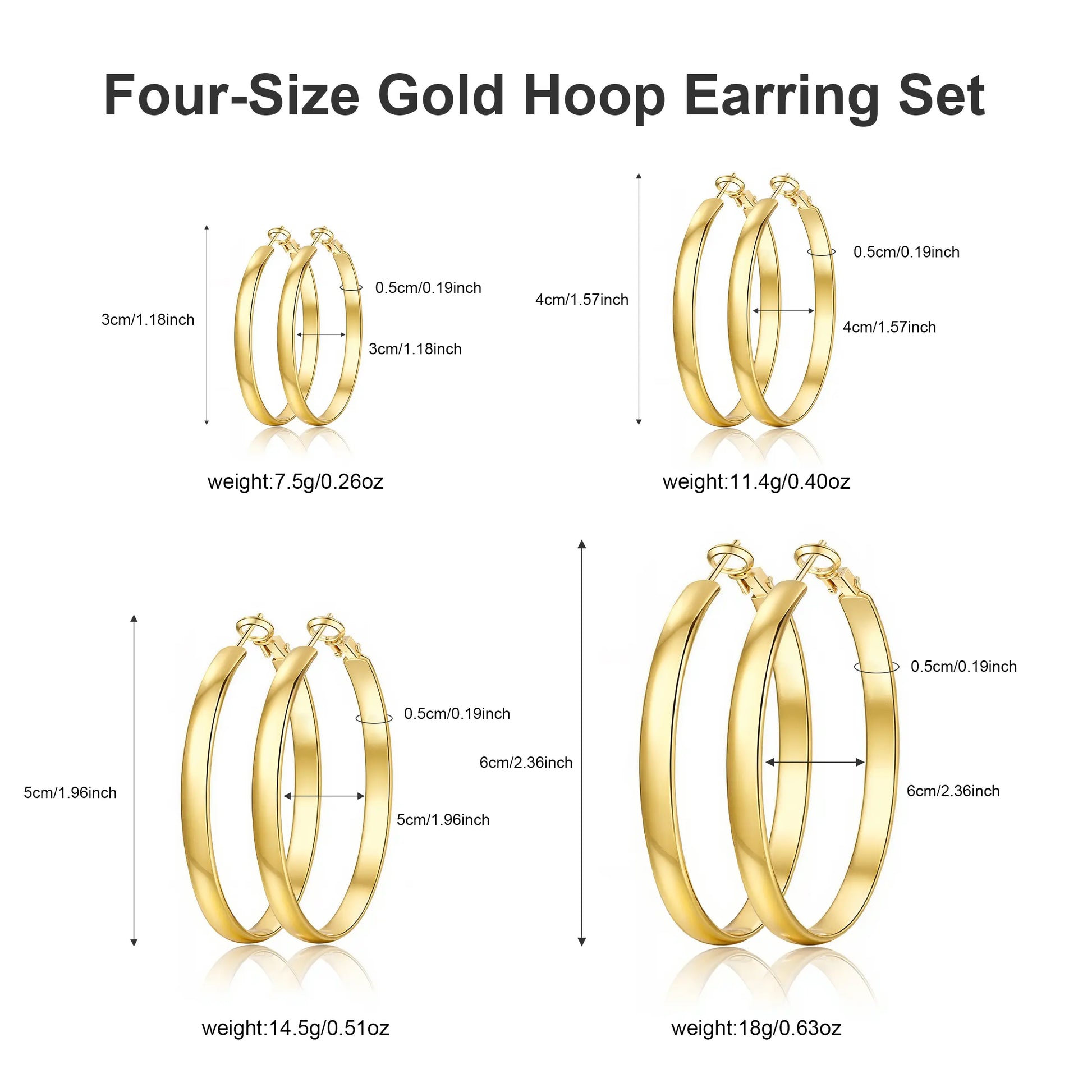 GANIA Women's 18K Gold/Silver Pendant Earrings - Large Low-Allergy Round Design, Lightweight, Available in Multiple Sizes (30/40/50/60)