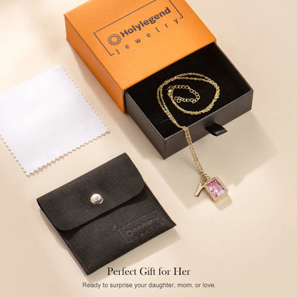 Holylegend 14K Real Gold Plated Perfume Bottle Necklace for Women, Pink Crystal Girl Silhouette Pendant, Vintage Scent Bottle Look，Romantic Gift Jewelry