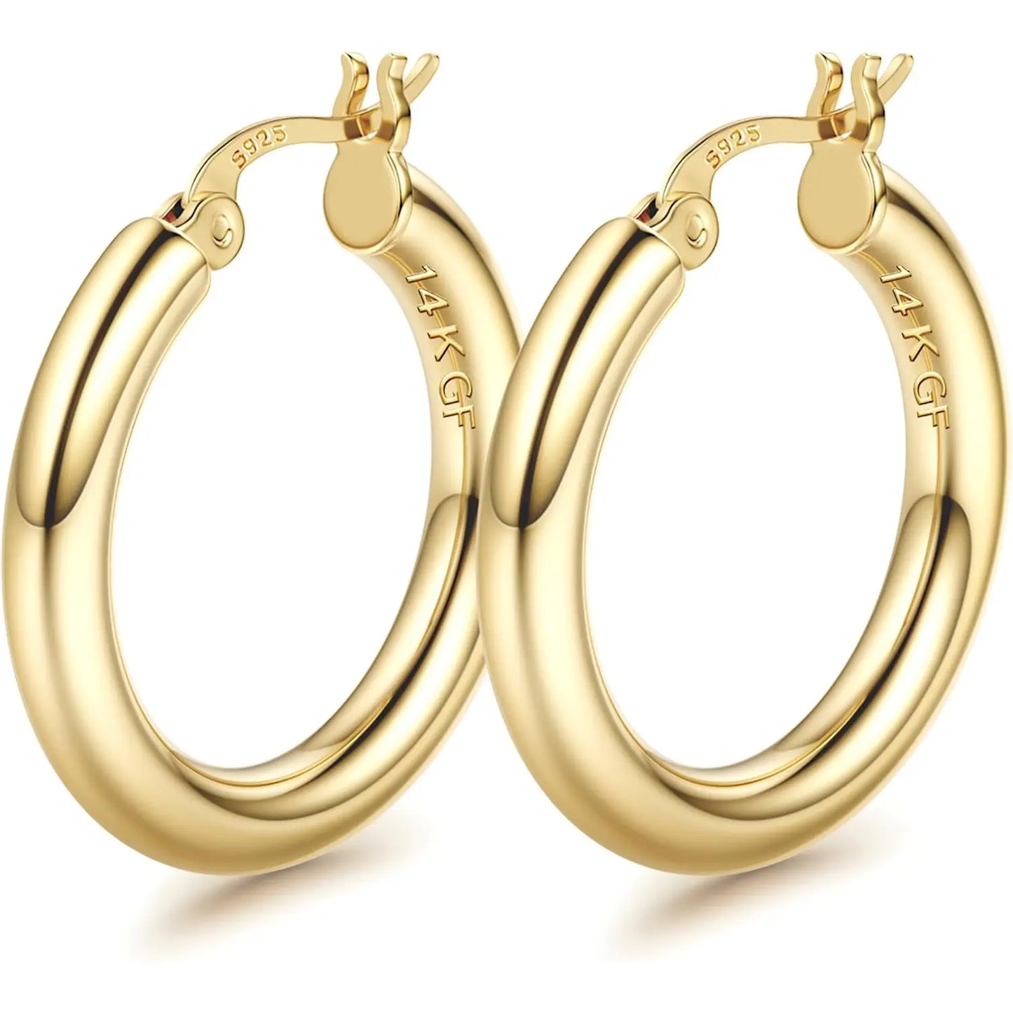 LOLIAS 14K Gold Chunky Hoop Earrings for Women, 925 Sterling Silver Post, Hypoallergenic Lightweight Design, Available in Various Sizes (25/30/40/50/60/70MM)