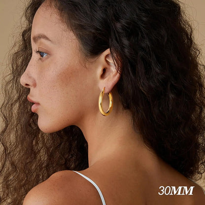LOLIAS 14K Gold Chunky Hoop Earrings for Women, 925 Sterling Silver Post, Hypoallergenic Lightweight Design, Available in Various Sizes (25/30/40/50/60/70MM)