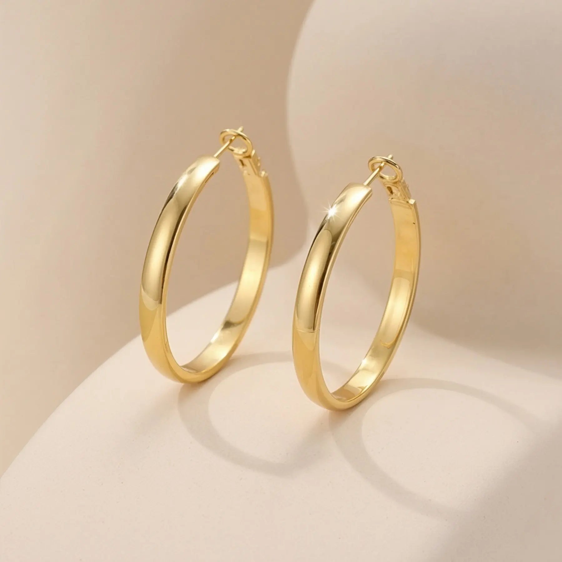 GANIA Women's 18K Gold/Silver Pendant Earrings - Large Low-Allergy Round Design, Lightweight, Available in Multiple Sizes (30/40/50/60)