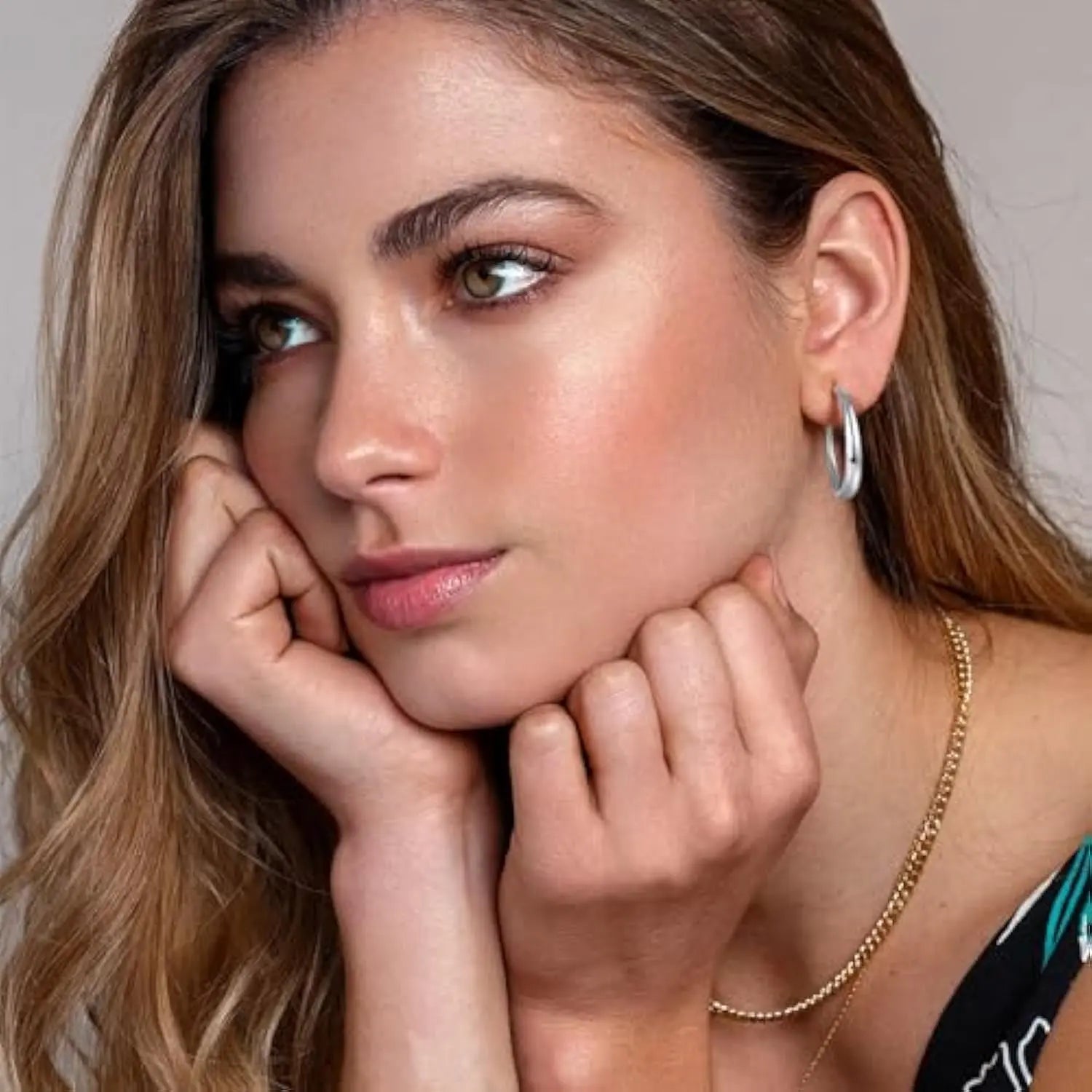 18K Gold Plated Chunky Hoop Earrings for Women - Hypoallergenic Thick Round Statement Jewelry Gift