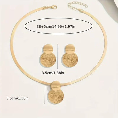 Elegant Golden-Tone Layered Necklace and Earrings Set for Women - Geometric Spiral Pendant Design with Dainty Chain and Spherical Beads, Perfect for Casual and Special Occasions, All-Season Jewelry Gift