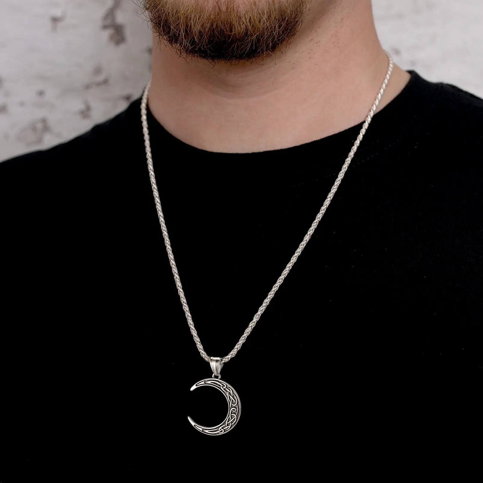 Faithheart Celtic Moon Necklace Irish Jewellery Vintage Pendant Stainless Steel